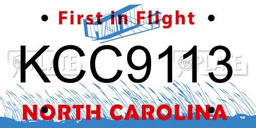 KCC9113 North Carolina License Plate
