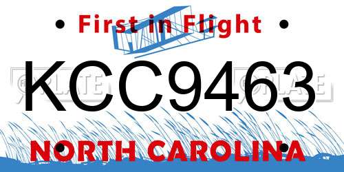 KCC9463 North Carolina License Plate