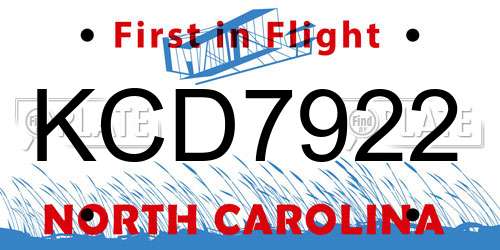 KCD7922 North Carolina License Plate