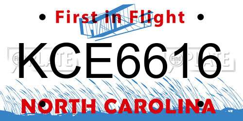 KCE6616 North Carolina License Plate