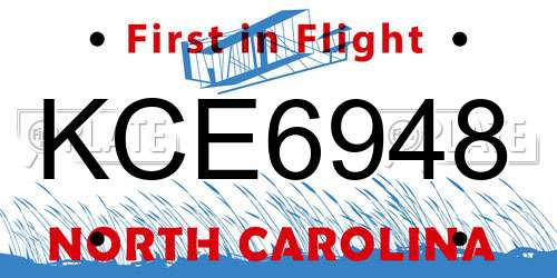 KCE6948 North Carolina License Plate