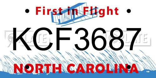 KCF3687 North Carolina License Plate