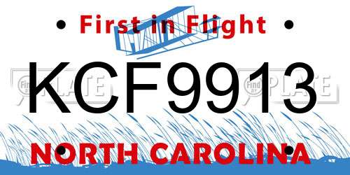KCF9913 North Carolina License Plate
