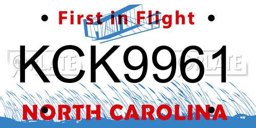 KCK9961 North Carolina License Plate