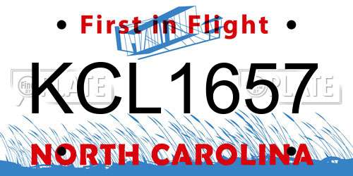 KCL1657 North Carolina License Plate