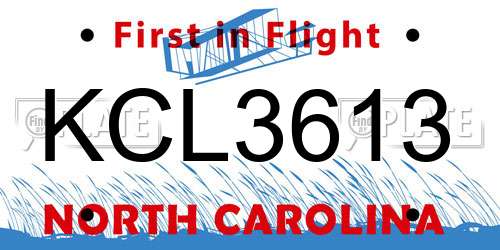 KCL3613 North Carolina License Plate
