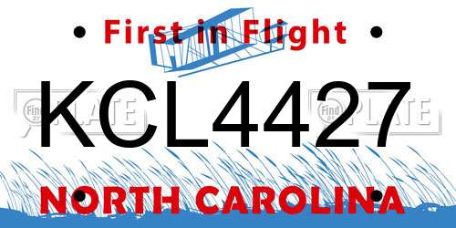 KCL4427 North Carolina License Plate