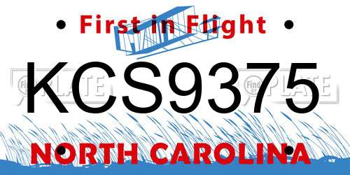 KCS9375 North Carolina License Plate