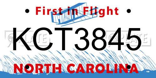 KCT3845 North Carolina License Plate