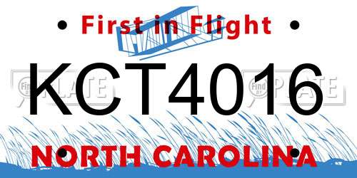KCT4016 North Carolina License Plate