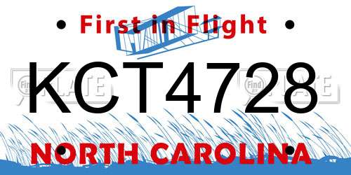 KCT4728 North Carolina License Plate