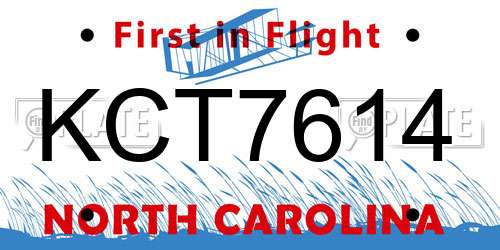 KCT7614 North Carolina License Plate