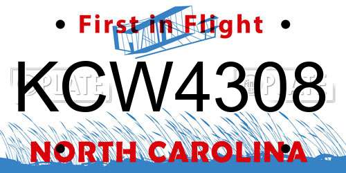KCW4308 North Carolina License Plate