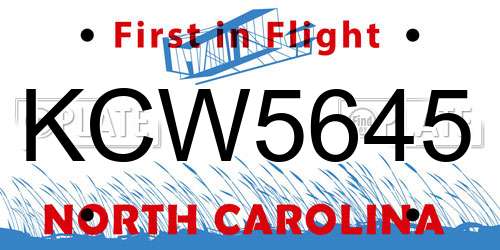 KCW5645 North Carolina License Plate
