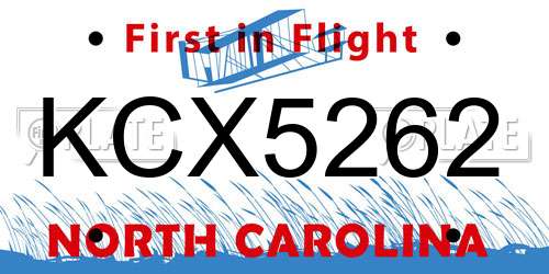 KCX5262 North Carolina License Plate