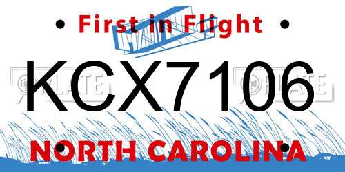 KCX7106 North Carolina License Plate