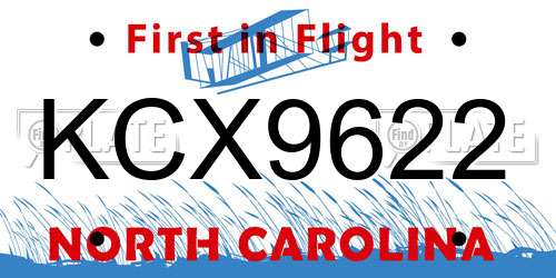 KCX9622 North Carolina License Plate