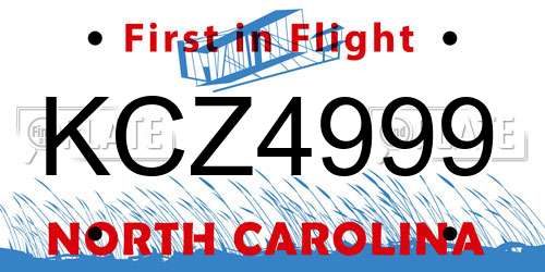 KCZ4999 North Carolina License Plate