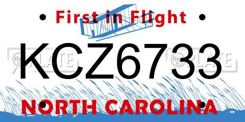 KCZ6733 North Carolina License Plate