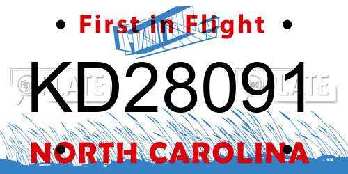 KD28091 North Carolina License Plate