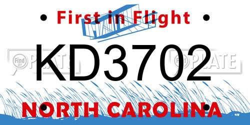 KD3702 North Carolina License Plate