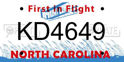KD4649 North Carolina License Plate