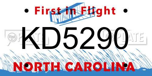 KD5290 North Carolina License Plate