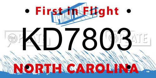 KD7803 North Carolina License Plate