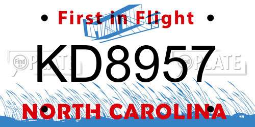 KD8957 North Carolina License Plate