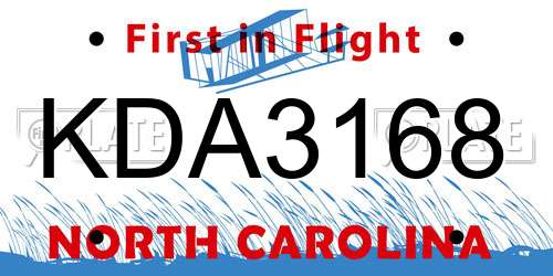 KDA3168 North Carolina License Plate