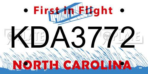 KDA3772 North Carolina License Plate
