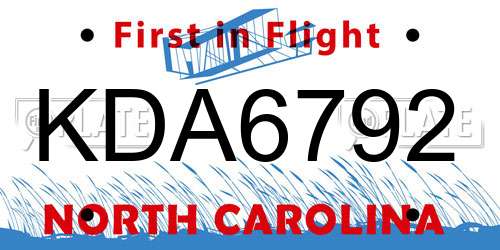 KDA6792 North Carolina License Plate