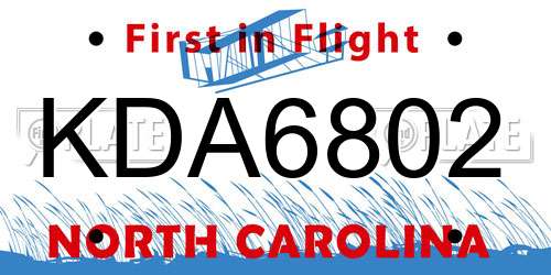 KDA6802 North Carolina License Plate