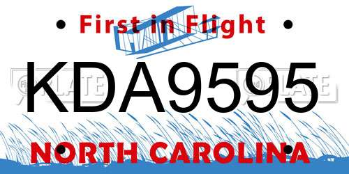 KDA9595 North Carolina License Plate