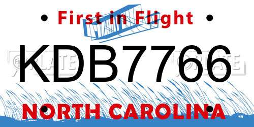 KDB7766 North Carolina License Plate