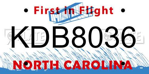 KDB8036 North Carolina License Plate