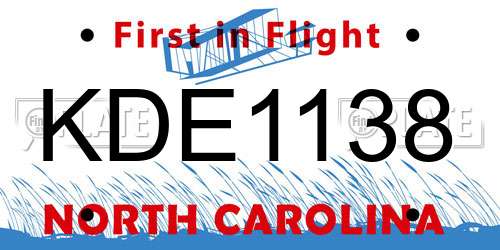 KDE1138 North Carolina License Plate