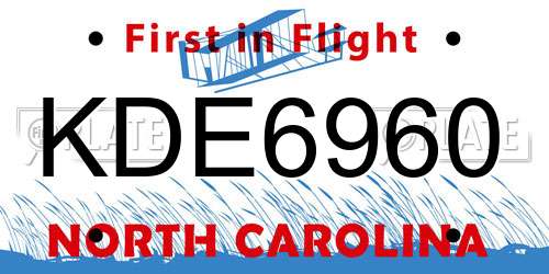 KDE6960 North Carolina License Plate