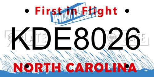 KDE8026 North Carolina License Plate