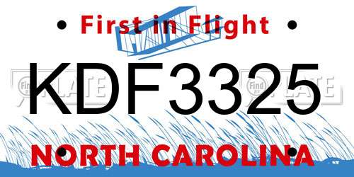 KDF3325 North Carolina License Plate