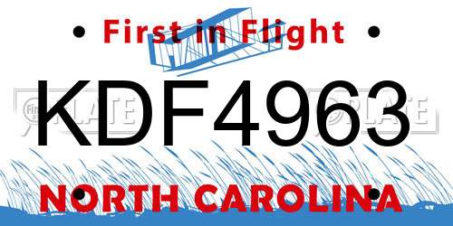 KDF4963 North Carolina License Plate