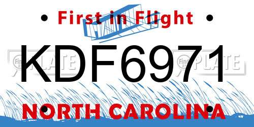 KDF6971 North Carolina License Plate