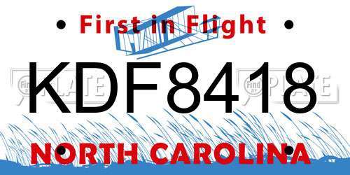 KDF8418 North Carolina License Plate