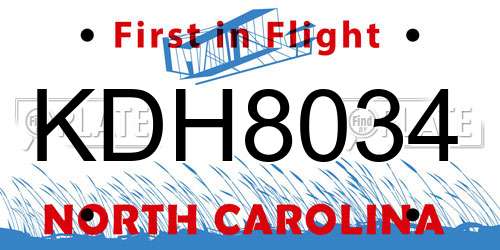 KDH8034 North Carolina License Plate