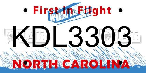KDL3303 North Carolina License Plate