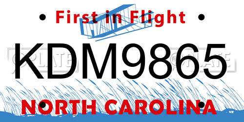KDM9865 North Carolina License Plate