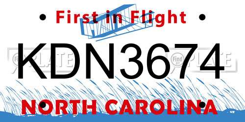 KDN3674 North Carolina License Plate