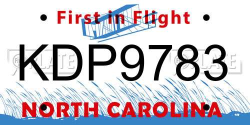 KDP9783 North Carolina License Plate