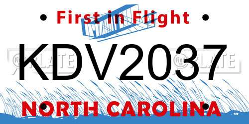 KDV2037 North Carolina License Plate