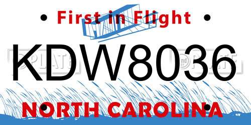 KDW8036 North Carolina License Plate